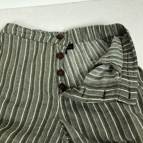 Green Linen Straight Cropped Striped Pants Size Medium - Picture 5 of 7